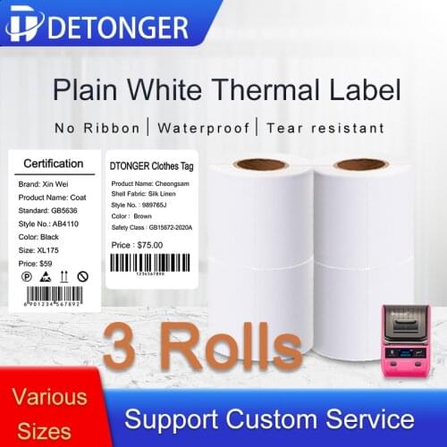 3 Rolls White Thermal Label Printing Papers;Sticker,Customise,Waterproof Oilproof Sratchproof;Use for Thermal Label Printers