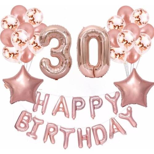 37pcs/lot Rose Gold Star Confetti Balloon 32inch Number Foil Balloon 18 21 30 50 60th Happy Birthday Party Decor Ballon Supplies