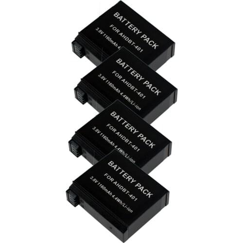 4Pcs 1600mAh AHDBT-401 AHBBP-401 Battery for Gopro Hero 4 Batteries Hero4 Action Camera Accessories