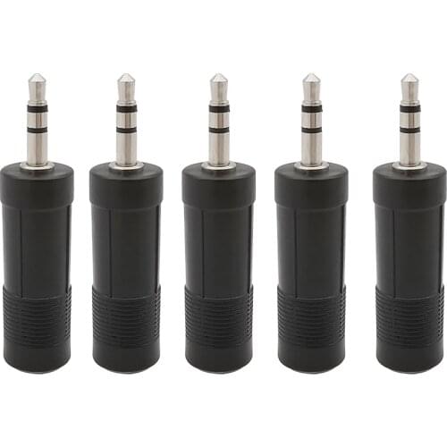 5Pcs Black 6.5 mm to 3.5 mm Audio Adapter 3.5mm Male Plug to 6.5mm Female Stereo Audio Connector Converter for Microphone