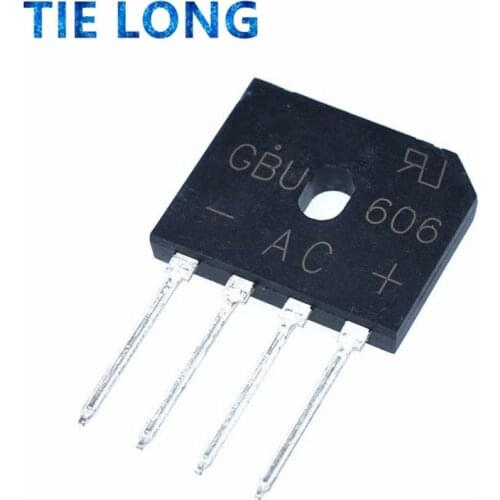 5PCS GBU606 6A 600V in-line rectifier bridge stack flat bridge foot chip