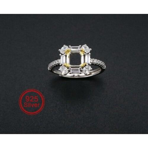 6MM Square Prong Ring Settings Blank Adjustable Luxury Gold Plated Solid 925 Sterling Silver DIY Bezel for Gemstone 1294177