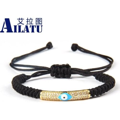 Ailatu Jewelry Wholesale Clear Cz Turkish Blue Eye Macrame Bracelet Top Quality 10pcs/lot
