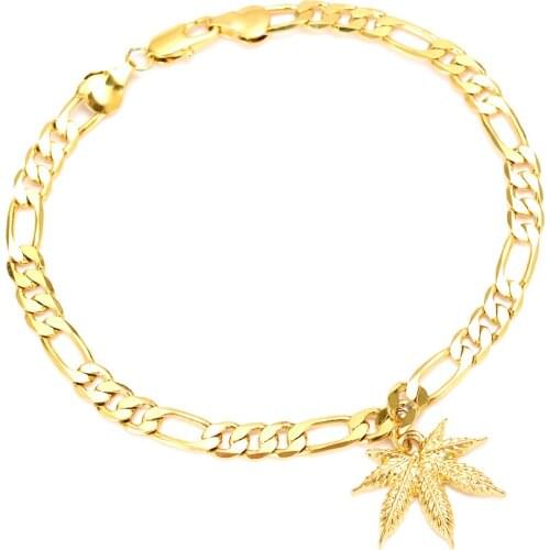 Bangrui 21 cm gold Color leaf pendant Chain Bracelet Men Jewelry party Gift Wholesale Trendy 5MM Wide Chain Link Bracelet