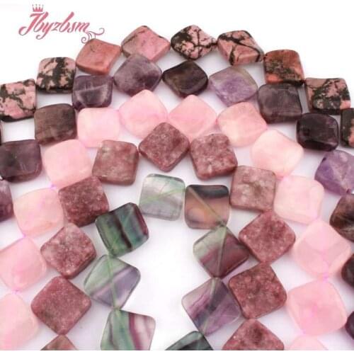15mm Natural Stone Beads Square Twist Fluorite Quartz Rhodonite Spacer Beads for Women DIY Necklace Bracelet Jewelry Making 15"