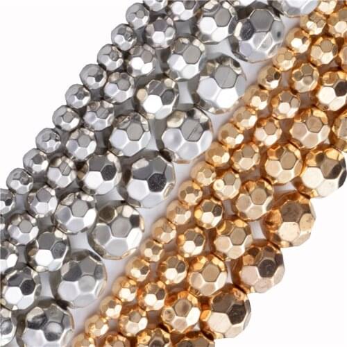 4 6 8 10MM CCB Plastic Faceted Round Beads KC Gold/Rhodium Color Loose Spacer Beads for Bracelet Necklace DIY Jewelry Making