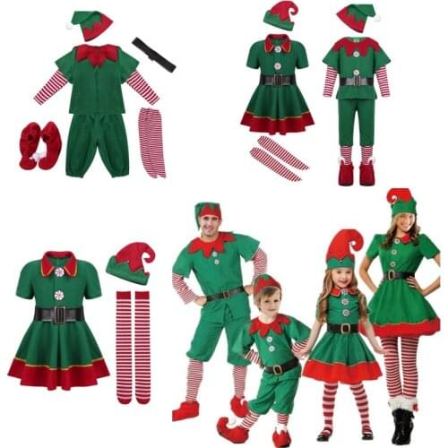 Halloween Costume Children Red Green Christmas Elf Costume Explosive Christmas Party Cosplay Costume Adult Christmas Costume