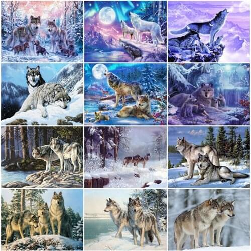 EverShine Diamond Embroidery Wolf Full Square Diamond Painting Animal Winter Picture Of Rhinestone Cross Stitch Home Decoration