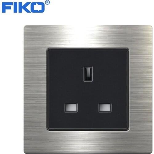 FIKO 13A UK wall power standard home hotel standard ，86mm*86mm Household stainless steel panel With wall power socket