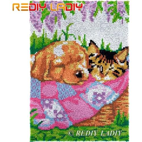 Latch Hook Kits DIY Carpet Rug Dog and Cat Plush Wall Tapestry Kits Crochet Floor Mat Chunky Yarn Cushion Hobby & Crafts 58*87cm