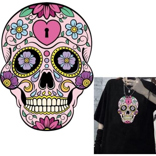 Colorful Skull Patches Thermal Sticker On Clothes Sticker Punk Skull Patch Heat Transfer Iron On Patches For Clothing Stripes