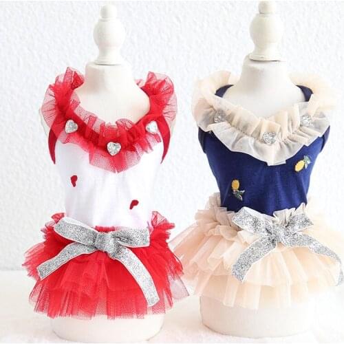 Lace Bow Princess Dog Dress Pet Products Summer 100% Cotton Clothing For Dogs Chihuahua Teddy Pet Puppy Dog Clothes 2020