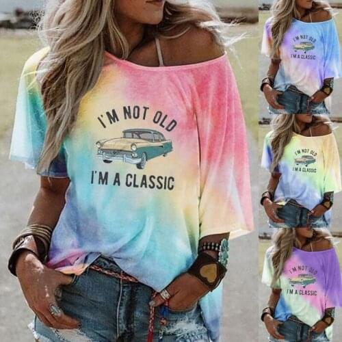 Kuelawear Womens Gradient Printing T-Shirts Fashion Summer Ladies Casual Tops Round Neck Loose Pullover Short Sleeve Plus Size