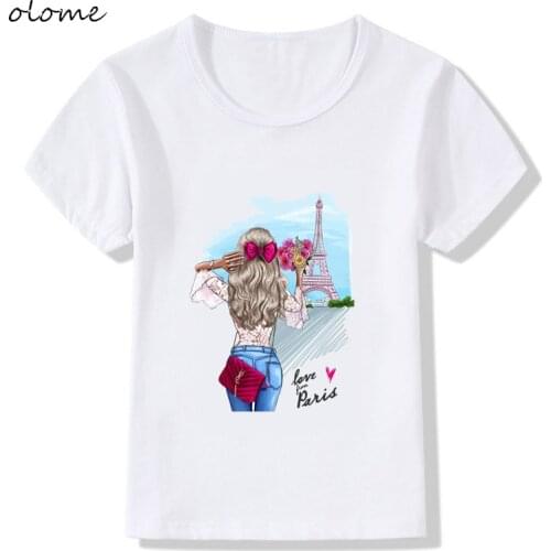 Summer Paris Eiffel Tower Tops Tees T shirt Girls Funny Vintage vogue TShirt Love from paris Kids Casual White T-shirt,KTP6377