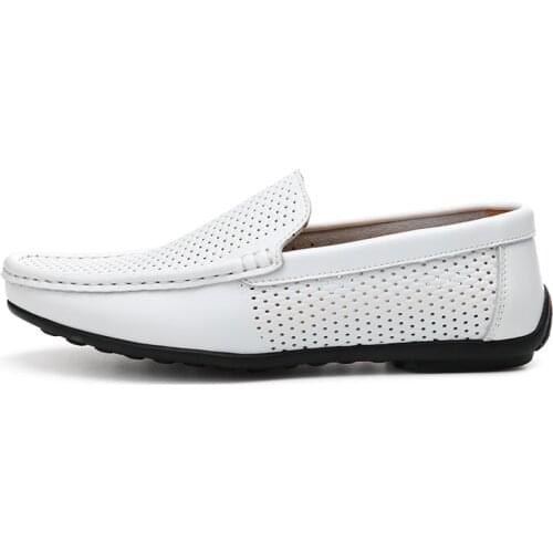 Summer Genuine Leather Mens Shoes Casual Luxury Brand Men Loafers Hollow Out Breathable Driving Shoes Slip On Moccasins Zapatos