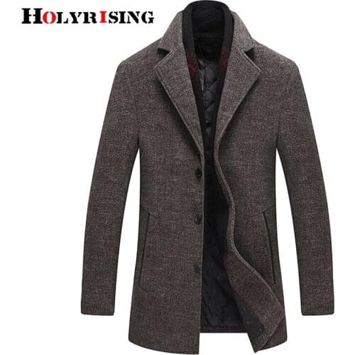 Holyrising Men Wool Coats Turn Collar Woolen Outerwear Warm Business Medium Overcoat Comfortbale Topcoats With Scarf 19008-5