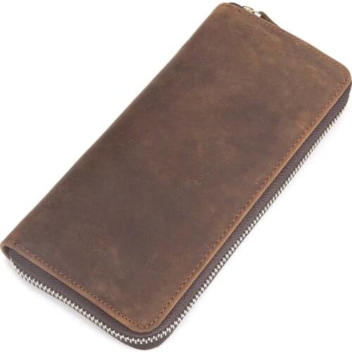 Retro Mens Genuine Leather Cross Wallet Crazy Horse Layer Leather Wallet Business Official Purse Free Shipping