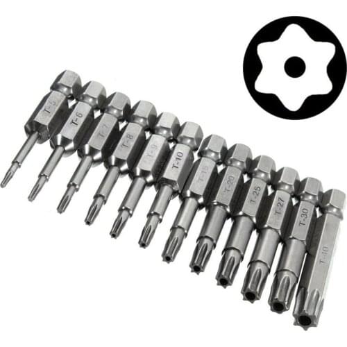 50mm 12PCS Set Security Tamper Proof Magnetic Torx Screwdriver Drill Bit Set 1/4 Inch Hex Shank T5-T40 Hand Tools