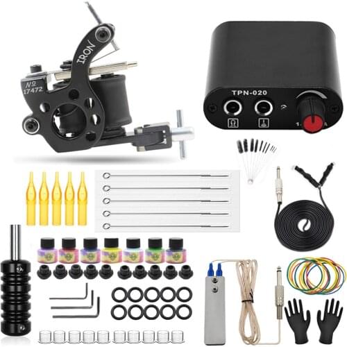 Coil Tattoo Machine Gun Kit Set with Tattoo Power Supply Foot Switch Pedal Clip Cord for Tattoo Beginner Supplies