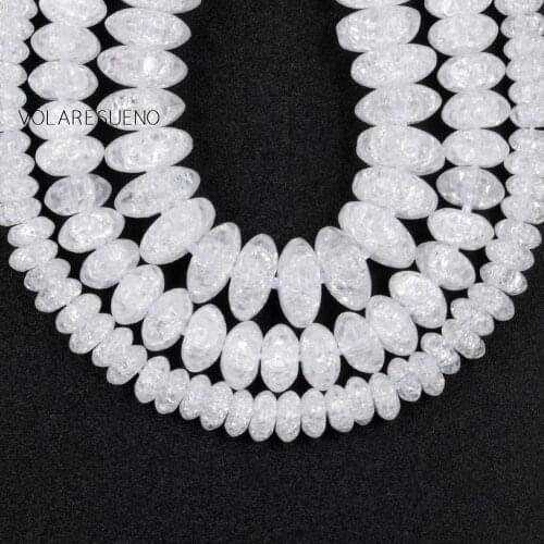 Natural Stone Smooth White Cracked Rondelle Crystal Beads For Jewelry Making Needlework Round Loose Spacer Beads Bracelet 15