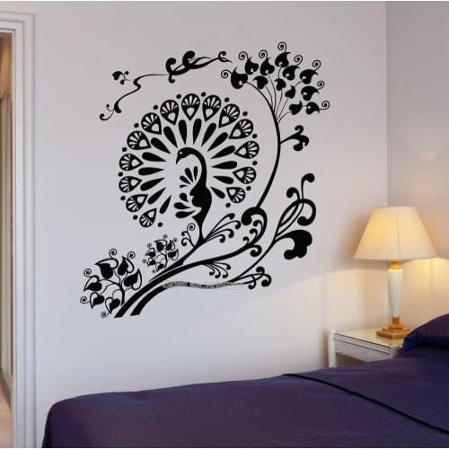 New Design Wall Decal Beautiful Peacock Bird Girl Bedroom Decor Art Vinyl Removable Stickers Living Room Wall Tattoo Mural LA493