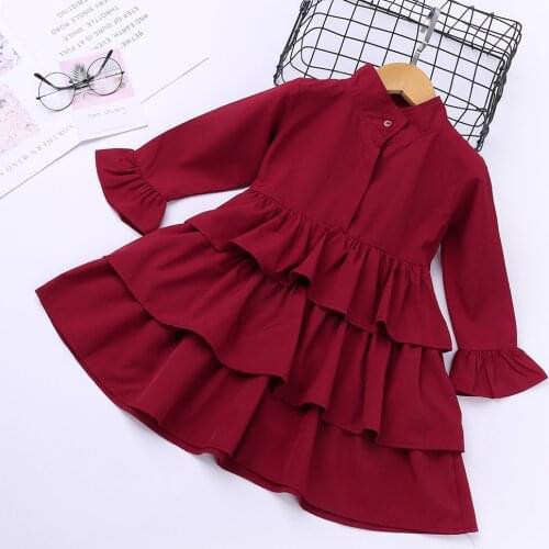 Toddler Kids Baby Girls Autumn Dress Ruffles Long Sleeve Solid Cotton Girls Dress Party Casual Dress for Girls Christmas Clothes