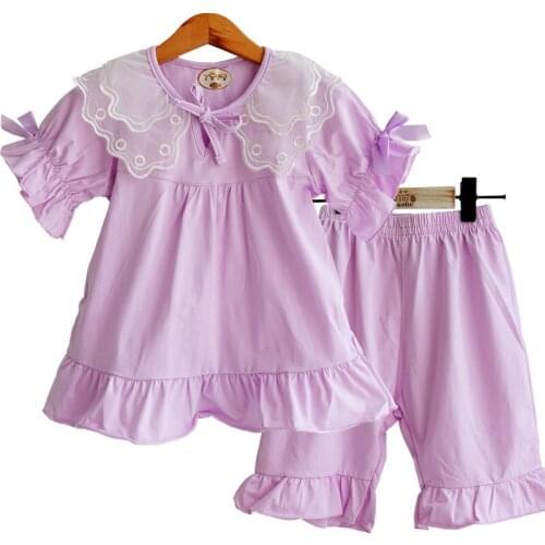 Summer Girls Pajamas Sets Thin Cotton Lantern Sleeve Home Clothes Baby Sleepwear Children Pyjamas Set for Princess