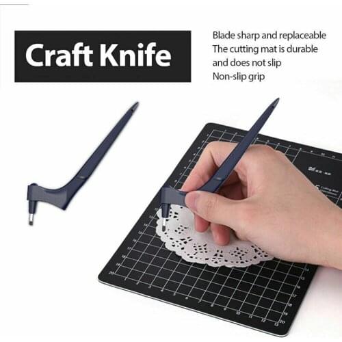 Plastic Craft Knife Cutting Tools 360 Degree Rotating Art Cutting Pen Tool with Non-slip Grips Dark Blue Art Cutter Hand Tools