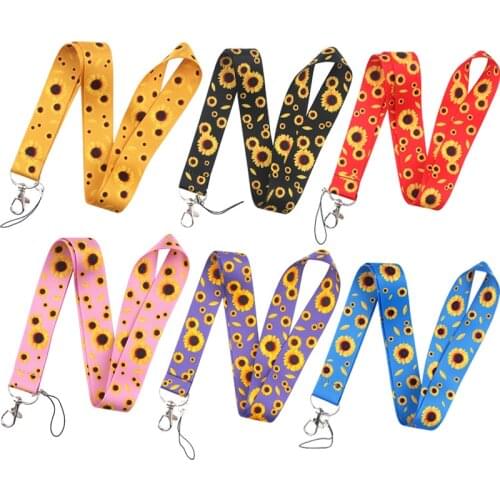 Sunflowers colorful Neck Strap Lanyards ID badge card holder keychain Mobile Phone Strap Gift Ribbon webbing necklace decoration