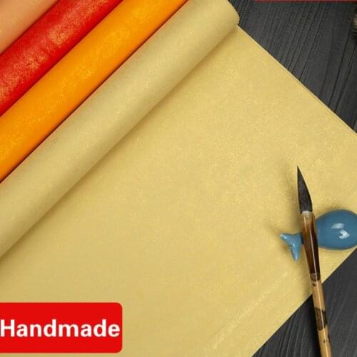 Handmade Rijstpapier Chinese Calligraphy Rice Paper 5pcs Gilt Batik Xuan Paper Golden Foils Calligraphy Half Ripe Xuan Paper