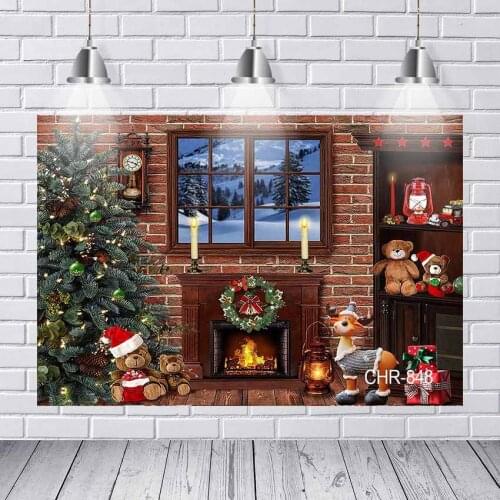 Christmas tree fireplace background for photography vintage celebration party decoration gifts sock photo backdrop studio