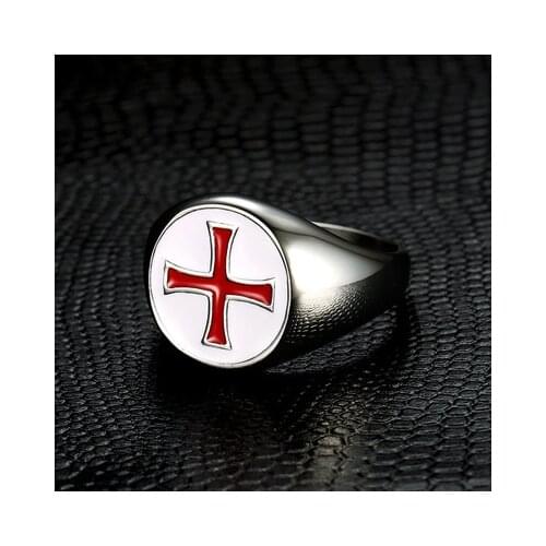 Lucky Saint Benedict Red Cross Men Rings Punk Hip Hop for Boyfriend Male Stainless Steel Jewelry Creativity Gift Wholesale Anel