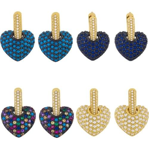 Heart Dangle Small Hoop Earrings Women CZ Crystal Earing Love Gold Color Giltter Drop 2021 Jewelry Black Rainbow White Elegant