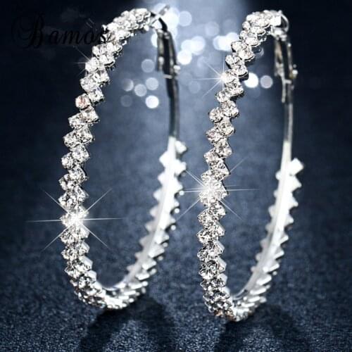 Bamos Simple Geometric Hoop Earrings For Women Luxury White Rhinestone Circle Earrings Fashion Wedding Crystal Jewelry