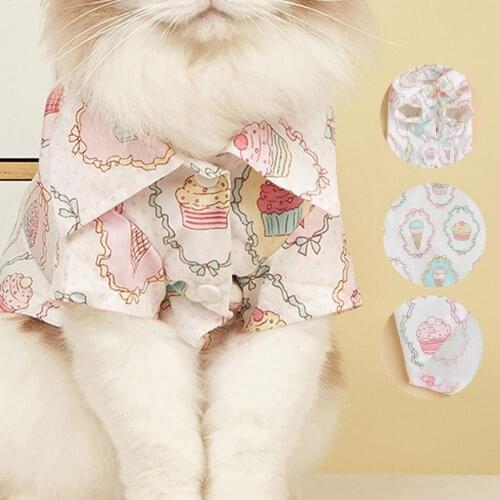 Cute Pet T-Shirt Cartoon Printing Turndown Collar Cotton Two-legged Dog Costume Shirt for Summer Cats Kitten Clothes Supplies