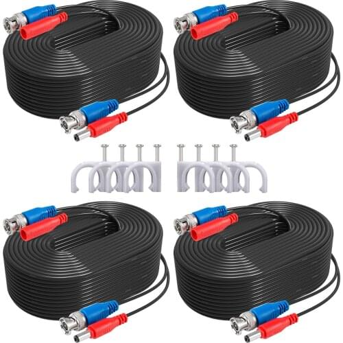 ANNKE 4 pcs Packed White/Black color 30M /100 Feet BNC DC Plug Video Power Cable CCTV Camera DVR Security Surveillance System