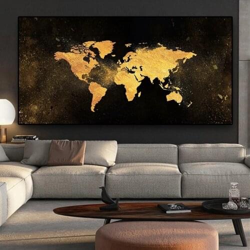 Modern art picture black gold world map classical style canvas painting abstract mural modern home corridor decoration painting