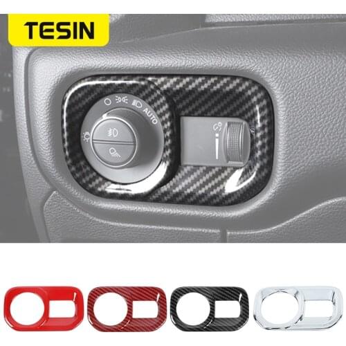 TESIN Interior Accessories For Dodge RAM 1500 Car Headlight Lamp Switch Decoration Cover Stickers For Dodge RAM 1500 2018-2021