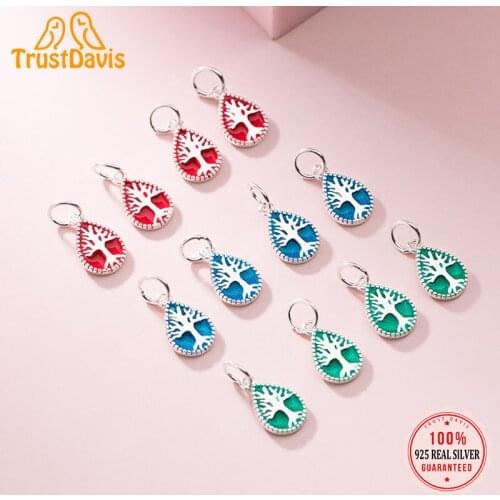TrustDavis 2021 Real 925 Sterling Silver Colour Glaze Water Drop Wish Tree Charm Pendant Handmade DIY Accessories Jewelry DZ91