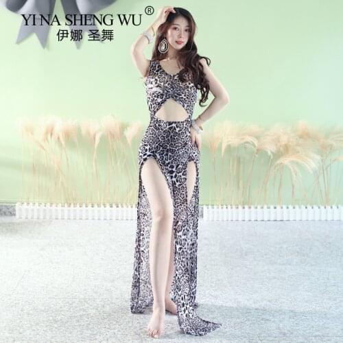 Oriental Practice Wear Performance Dancing Dress Women Bellydance Dance Costume Leopard Long Split Long Skirt Practice Clothes