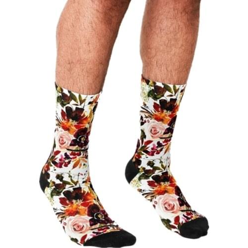 Funny Mens socks Fall Floral Watercolor Pattern Printed hip hop Men Happy Socks cute boys street style Crazy Socks for men