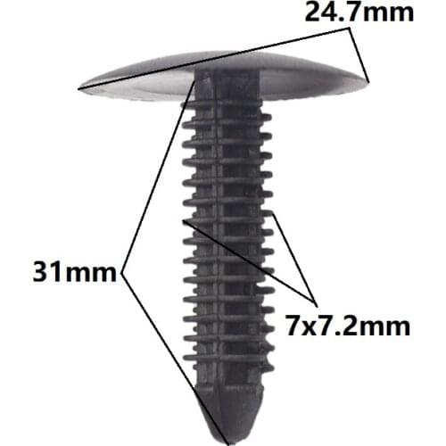 Trunk length 31mm Hole 7mm Car roof Ceiling cover black plastic rivet Auto trim panel liner snaps fastener clips