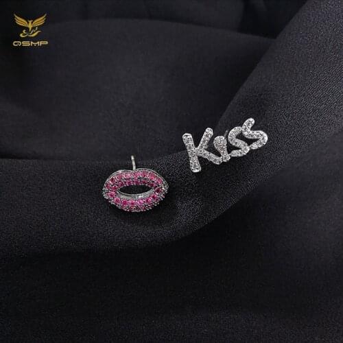 XF-EH033 Womens Fashion Korean Earrings Jewelry for Women Pink Lip Print KISS Earrings Gift Earrings for Women 2020