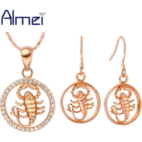 Almei Skeleton Ancient Scorpion Amulet Earrings Necklace Jewelry Sets Rose/White Gold Color Colar e brincos conjuntos T410