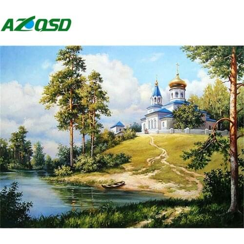 AZQSD Diamond Painting Summer Scenic Handmade Home Decor Full Round Drill Diamond Embroidery Sale Landscape Picture Rhinestones