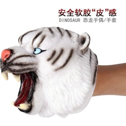 White Tiger Hand Puppet for Stories Soft Rubber Animal Head Hand Puppet Realistic Animal Model Figure Toy for Children Gift