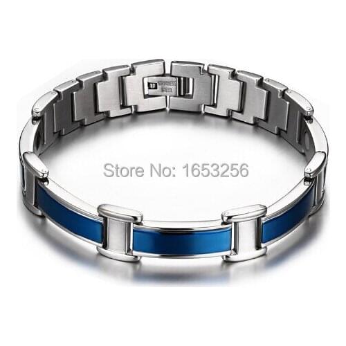 New High Quality solid Link Chain Bracelet 316L Stainless Steel Health magnet Stone Blue Bangle 12mm 8.26