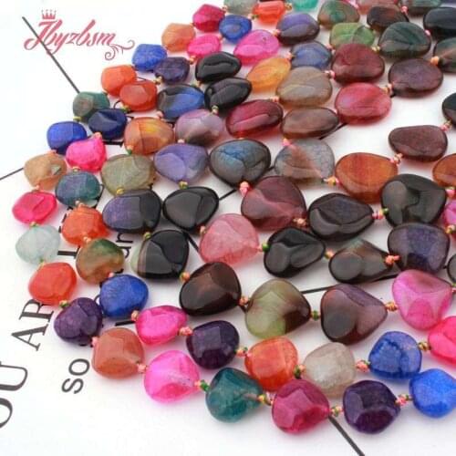 Natural Multicolor Agates Heart Cracked Faceted Loose Spacer 12/16MM Stone Beads For DIY Necklace Bracelet Jewelry Making 15"
