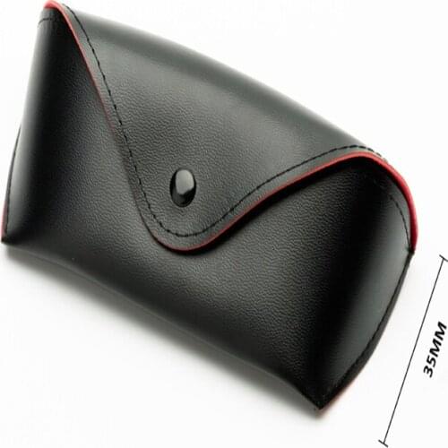 Branded Button Black Soft Leather Sun Glasses Case Practical High-End