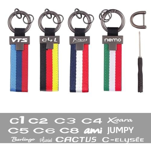 Carabiner Tricolour flag Car leather keychain For Citroen C4 C1 C2 C5 C3 C6 C8 C-ELYSEE VTS Berlingo AMI C-Crosser Picasso Jumpy